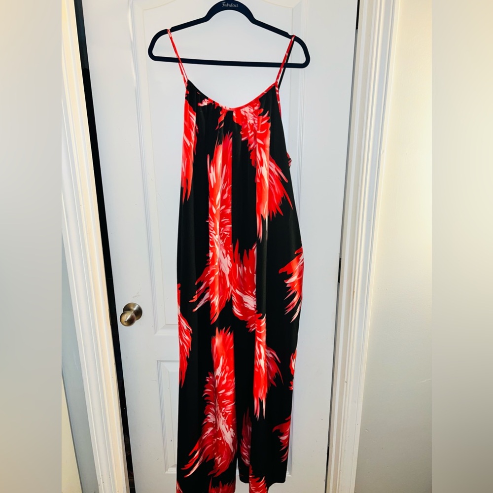 Plus Size Red Floral Wide Leg Jump Suit.